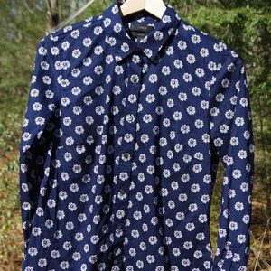 Size 4 100% Cotton Poplin J. Crew "Perfect Shirt" Navy & Pink Floral Print